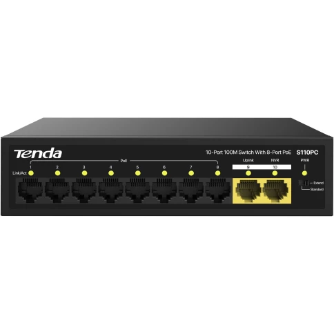 Коммутатор/ Tenda S110PC 10-Port 100M Lite PoE Switch with 8-Port... фото 1