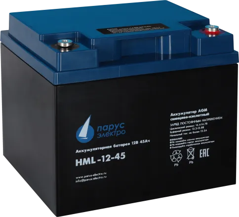 Battery Parus Electro, professional series HML-12-45, voltage 12V, cap фото 1