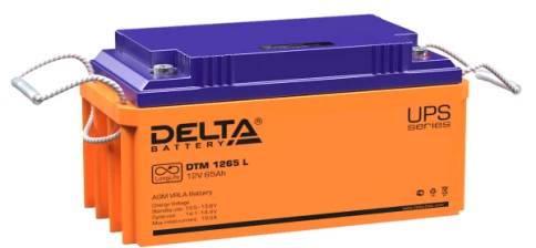 Батарея DELTA серия DTM L, DTM 1265 L, напряжение 12В, емкость 65Ач (разряд 10 часов),  макс. ток разряда (5 сек.) 650А, макс. ток заряда 19.5А, свинцово-кислотная типа AGM, клеммы под болт М6, ДxШxВ 350х167х179мм., вес 22.4кг., срок службы 10-12 лет./ Ba фото 1