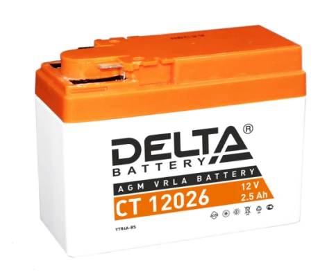 Аккумуляторная батарея для мото-техники/ DELTA серия  CT, CT 12026, напряжение 12В, емкость 2,5 Ач (разряд 10 часов 10.5 В), пусковой ток: 45А, полярность обратная ( - +),  тип AGM;Pb (свинцово-кислотный), клеммы: BN под болт,  ДxШxВ 115x50x86мм., вес  1к фото 1