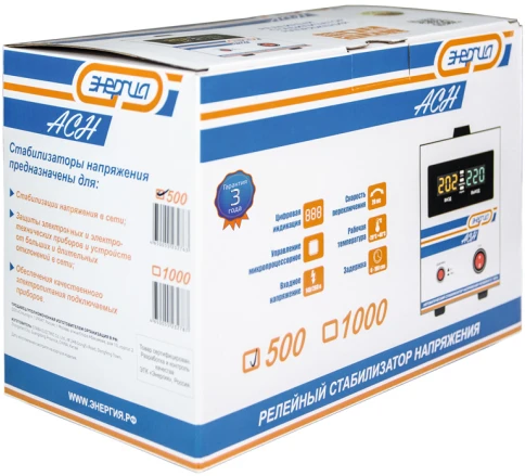 Стабилизатор  АСН-  500  ЭНЕРГИЯ с цифр. дисплеем/ Stabilizer ASN-500 фото 9