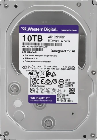 Жесткий диск WD SATA-III 10TB WD102PURP Surveillance Purple Pro (7200rpm)... фото 1