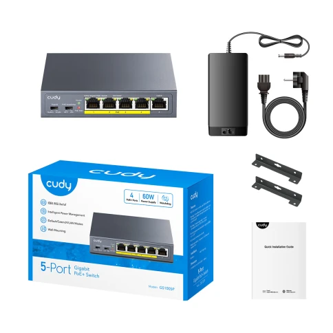 Коммутатор/ 5-Port 10/100/1000M PoE+ Switch 60W, 5 10/100/1000M ports with... фото 2