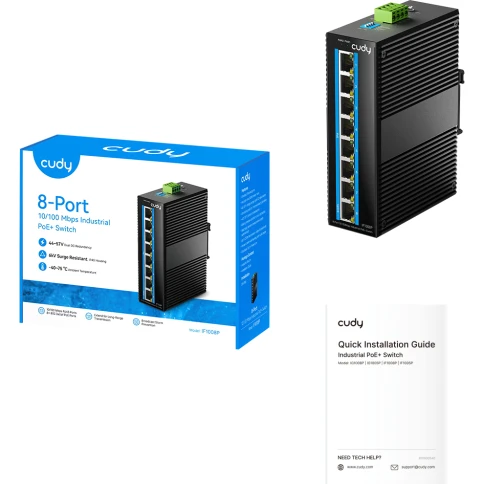 Промышленный коммутатор/ 8-Port 10/100M Aluminum Industrial PoE+ Switch, 8 10/100M... фото 3