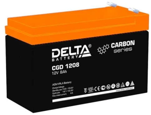 Батарея DELTA серия DT, DT 12008 (T13), напряжение 12В, емкость 0.8Ач (разряд 20 часов),  макс. ток разряда (5 сек.) 10.5А, макс. ток заряда 0.24А, свинцово-кислотная типа AGM, клеммы T13, ДxШxВ 97х25х63мм., вес 0.4кг., срок службы 5 лет./ Battery DELTA s фото 1