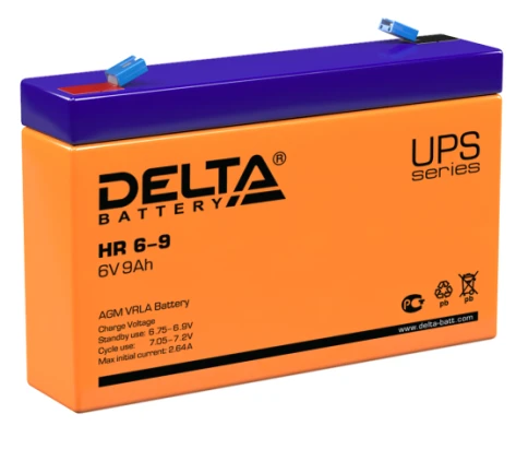 Батарея DELTA серия HR, HR 6-9, напряжение 6В, емкость 9Ач (разряд 20 часов),  макс. ток разряда (5 сек.) 135А, макс. ток заряда 2.55А, свинцово-кислотная типа AGM, клеммы F1, ДxШxВ 151х34х94мм., вес 1.37кг., срок службы 8 лет./ Battery DELTA series HR, H фото 1