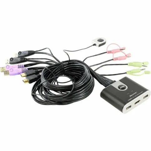 2-портовый KVM-переключатель со встроенными  KVM кабелями (1,2м), 1 us фото 2