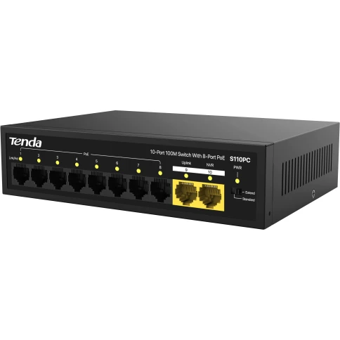 Коммутатор/ Tenda S110PC 10-Port 100M Lite PoE Switch with 8-Port... фото 3
