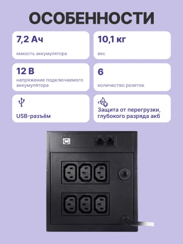 Источник бесперебойного питания (черный)/ Powercom RAPTOR RPT-1500AP 900Wt 1500VA фото 4