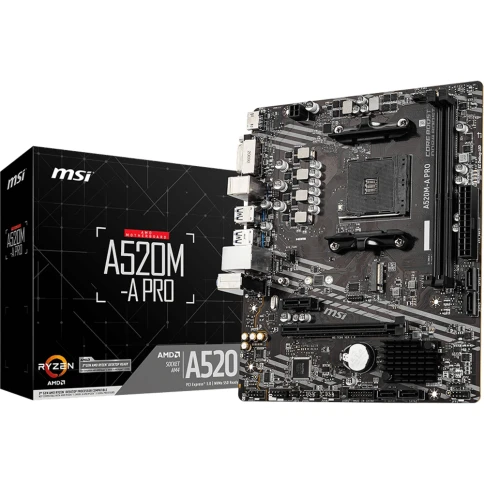 Материнская плата/ MB MSI AMD A520 sAM4, 2xDDR4(64GB), DVI-D/HDMI 2.1, фото 1