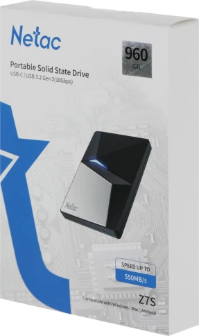 Накопитель SSD Netac USB-C 960Gb NT01Z7S-960G-32BK Z7S 2.5" черный фото 6