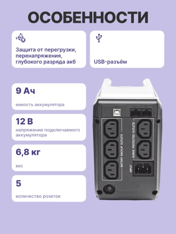 Источник бесперебойного питания (3 кабеля)/ Powercom IMP-825AP фото 4