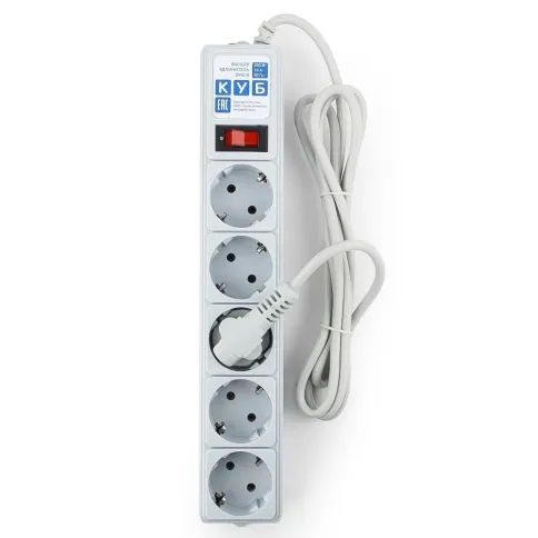 Фильтр-удлинитель Power Cube B 1.9 м 5 розеток (серый) 10А/2,2кВт/ Sur фото 2